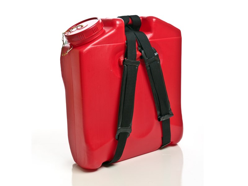 Rega red 16 litre fire fighting backpack with black shoulder straps