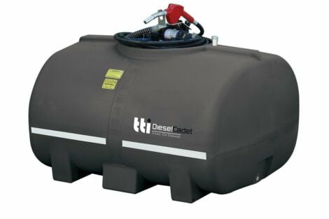 Portable diesel tank with pump hose and nozzle for diesel fuel