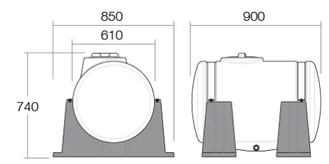 line drawing of a 200L Drainable Strap Tank